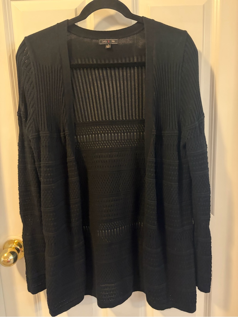 Open-Front Black Knit Cardigan Sweater
